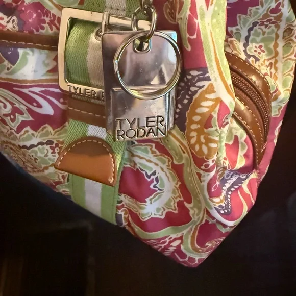 SOLD-Tyler Rodan Pink & Green Paisley Handbag - Picture 6 of 10